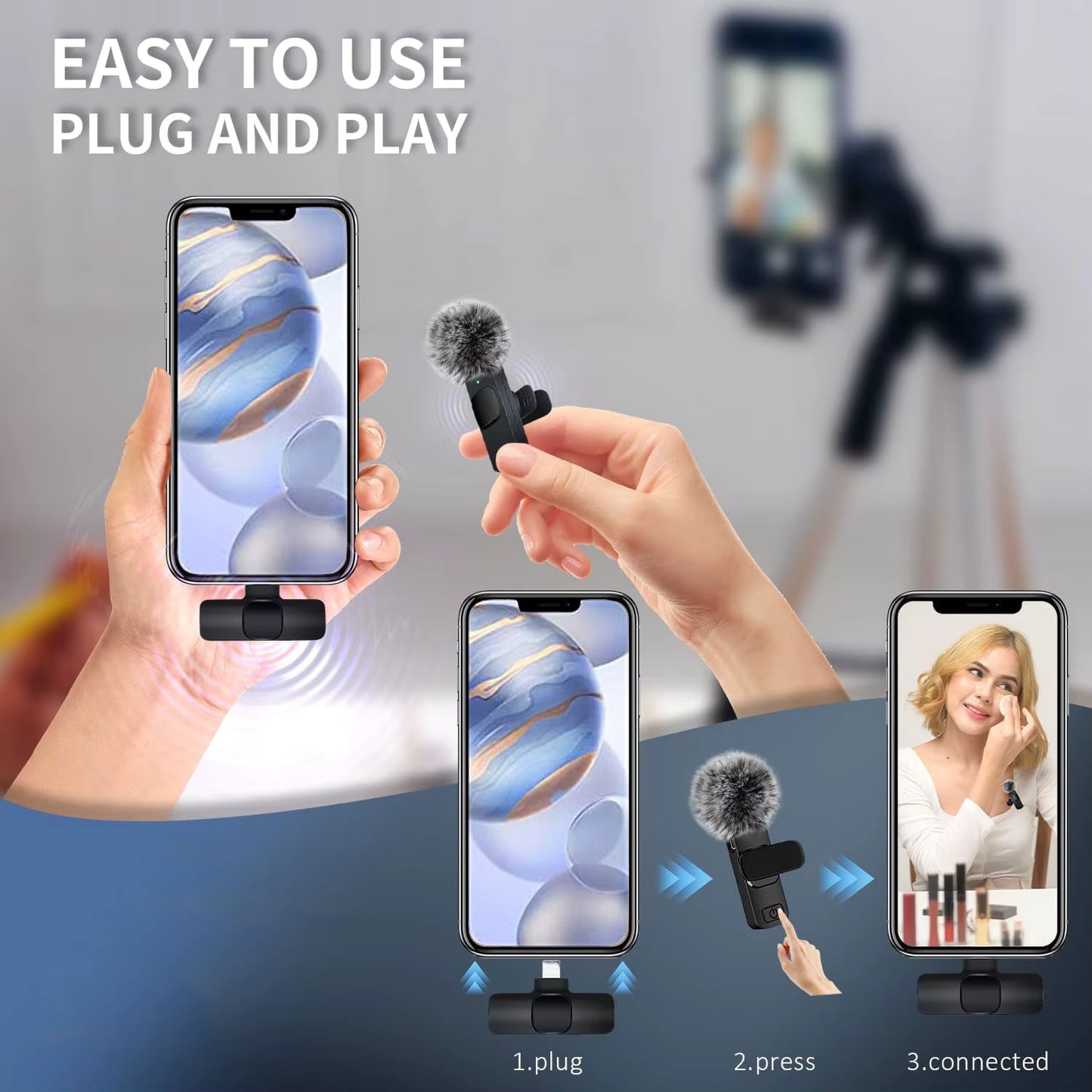 K60 Wireless Lavalier Microphone Clip-On Mic for iPhone & Android